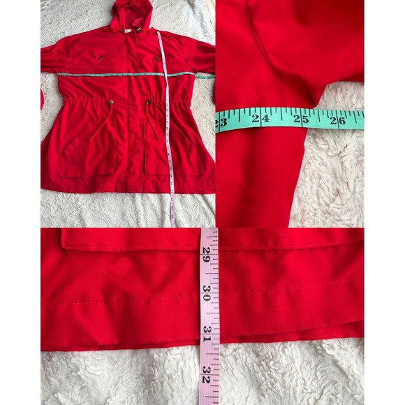 Nordstrom Vintage 90s Red Hooded Drawstring Waist Anorak Rain Jacket Hood S - Picture 5 of 17
